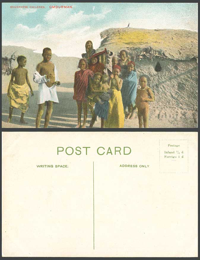 Sudan Old Colour Postcard Native Sudanese Children at OMDURMAN Little Boys Girls
