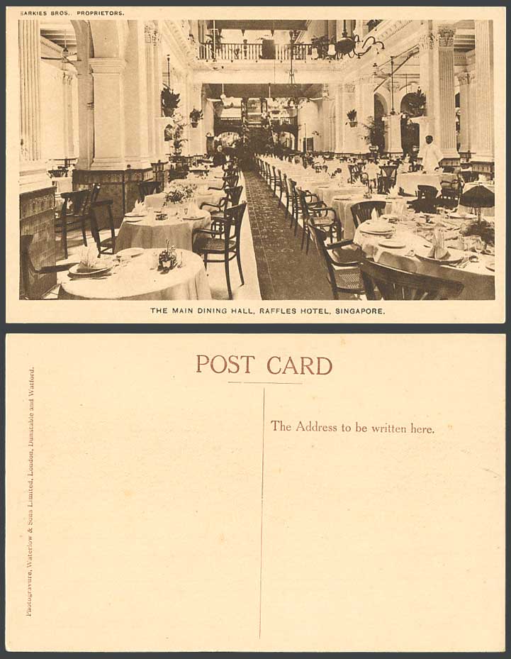 Singapore Old Postcard Main Dining Hall RAFFLES HOTEL Restaurant Interior Malaya