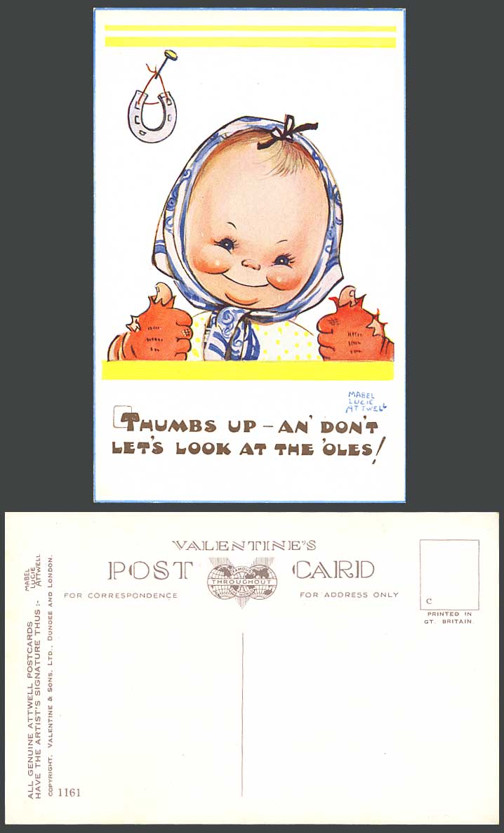 MABEL LUCIE ATTWELL Old Postcard Thumbs Up Let's Look at The Oles Horseshoe 1161