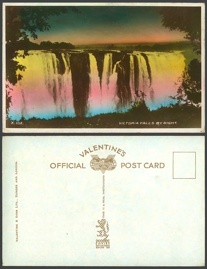 Rhodesia Old Postcard Victoria Falls Night Empire Exhibition Scotland 1938 x.102