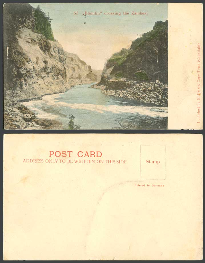 Rhodesia Old Hand Tinted UB Postcard Blondin crossing Zambesi River Scene Gorges