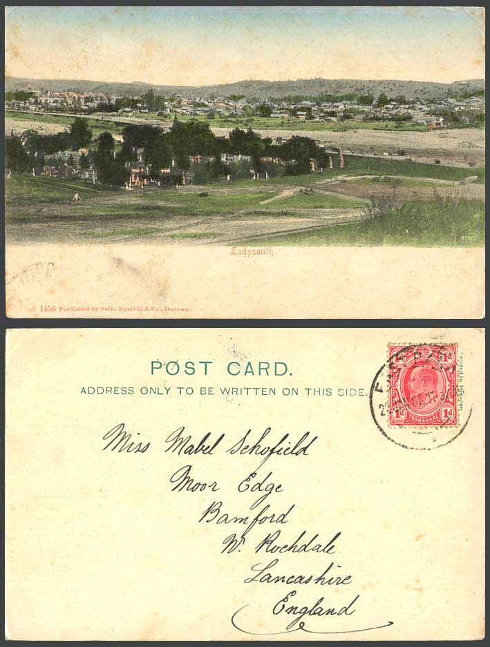 South Africa 1906 Old Hand Tinted Postcard Ladysmith, Panorama General View U.B.