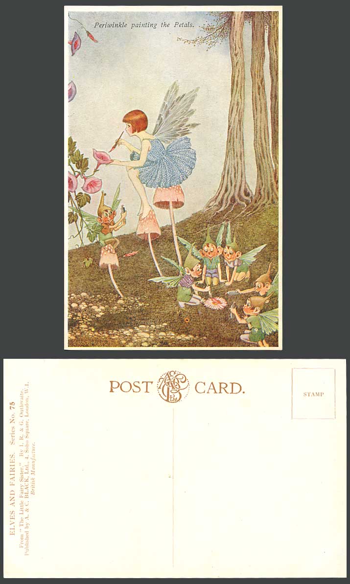 IR &G OUTHWAITE Old Postcard Periwinkle Painting The Petals Elves and Fairies 75