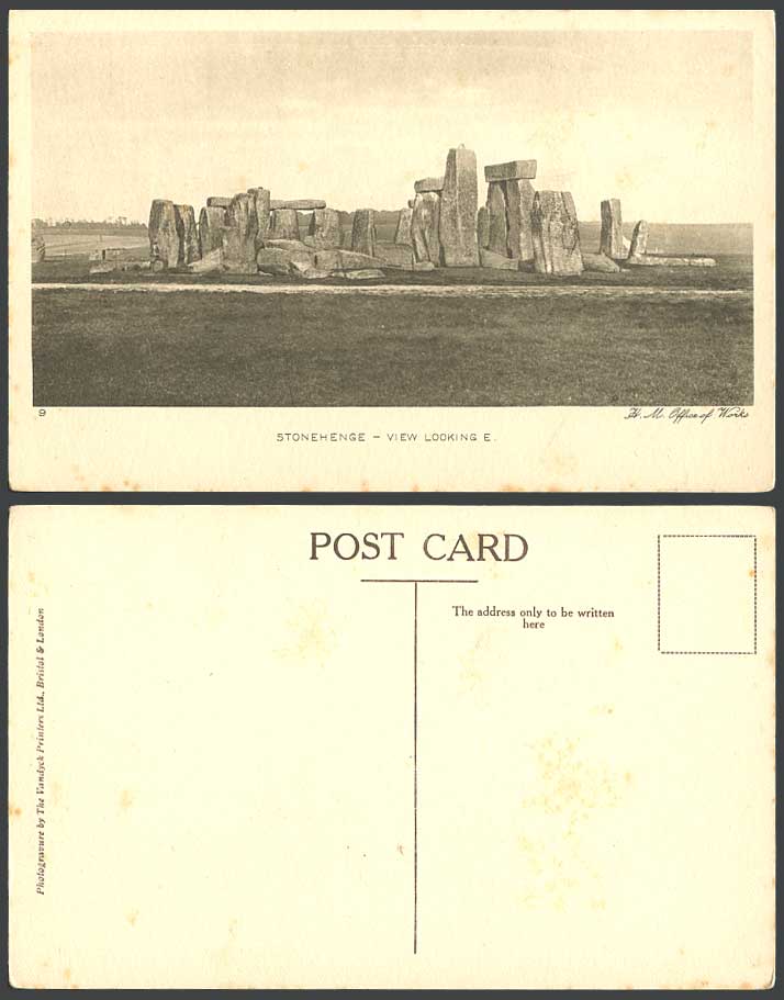 Stonehenge View Looking E. East Stones Rocks Wiltshire Old Postcard Vandyck Ltd.