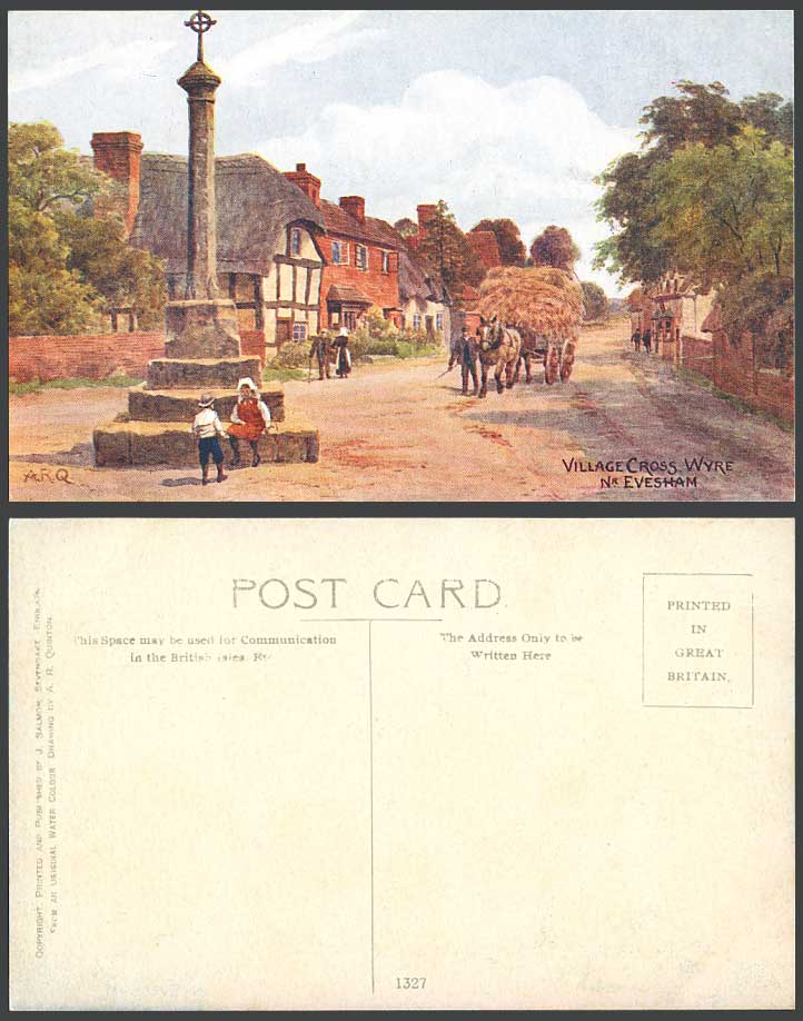 A.R. Quinton Old Postcard Village Cross Wyre near Evesham Thatched Cottage 1327
