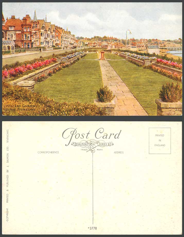 A.R. Quinton Old Postcard West End Gardens Felixstowe Pier Street Scene ARQ 3778