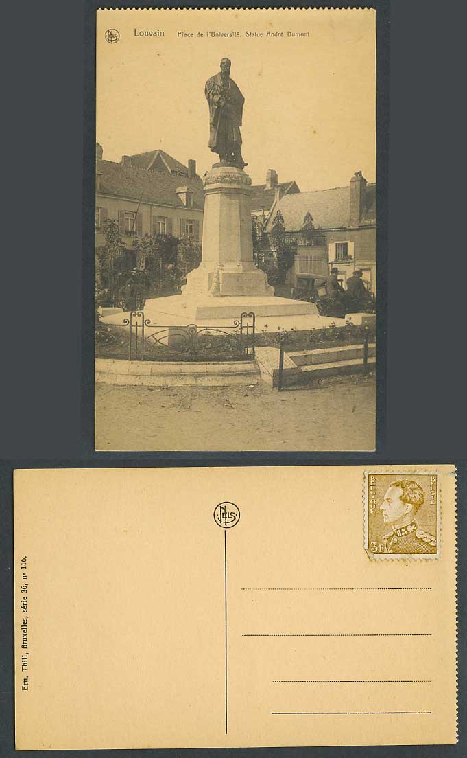 Belgium Louvain 3f Old Postcard University Square, Statue Andre Dumont, Monument