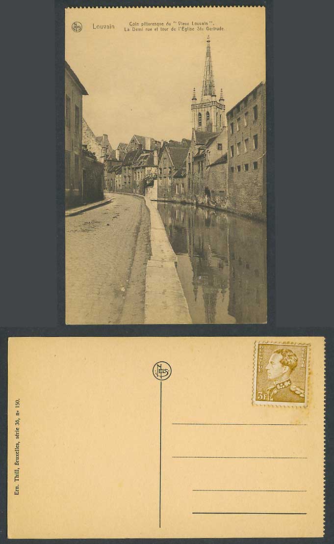 Belgium Louvain 3f Old Postcard St. Ste Gertrude Church Tower Street Scene River
