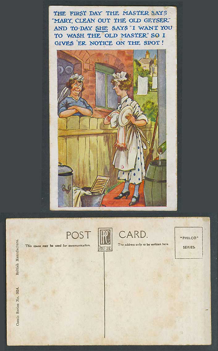 Maids Master Says Clean Out Geyser Wash Master Give Notice on Spot Old Postcard