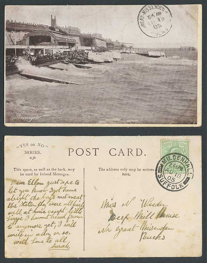 Ramsgate Kent 1905 Old Postcard Beach Sands Cliff Pavilion Pier Bathing Machines