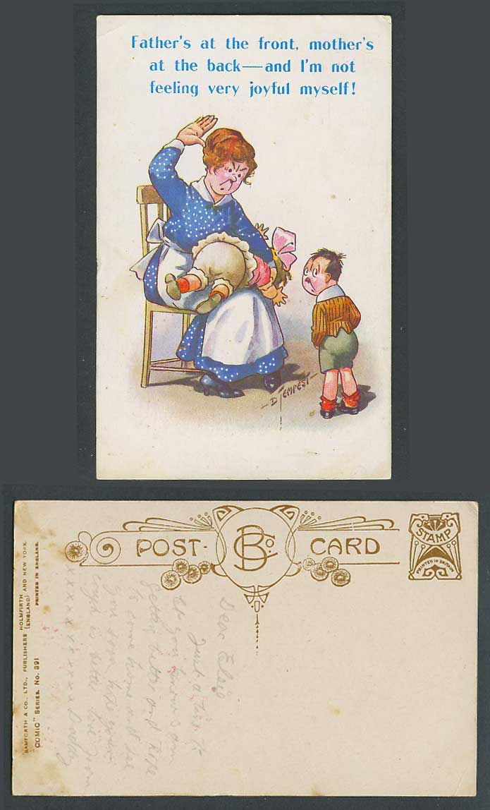 D. Tempest Old Postcard Spanking Girl Spanked I'm not feeling very joyful myself