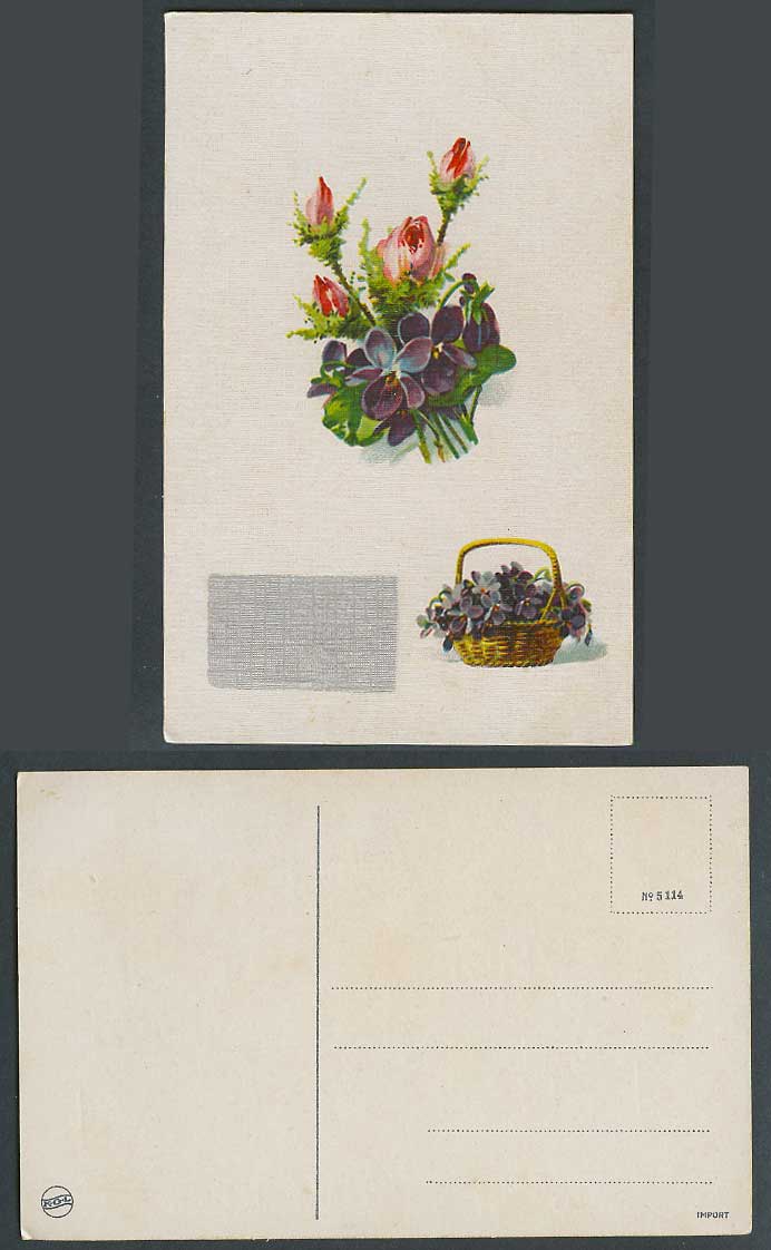 Bunch of Flowers and a Flower Basket, Art Artist Drawn Old Colour Postcard K.G.L