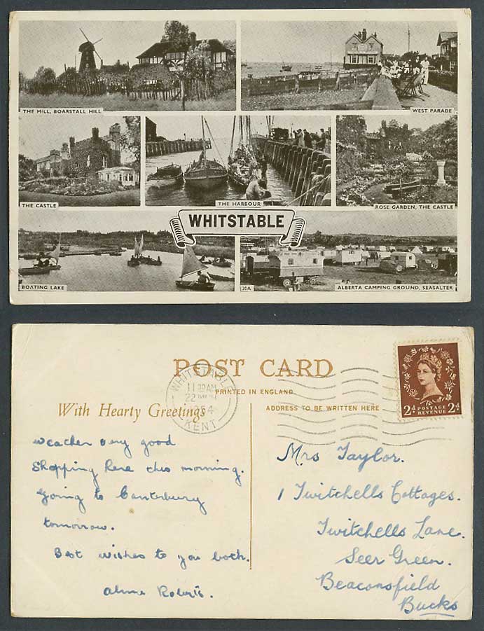 Whitstable 1954 Old Postcard Mill Boarstall Hill West Parade Castle Harbour Lake