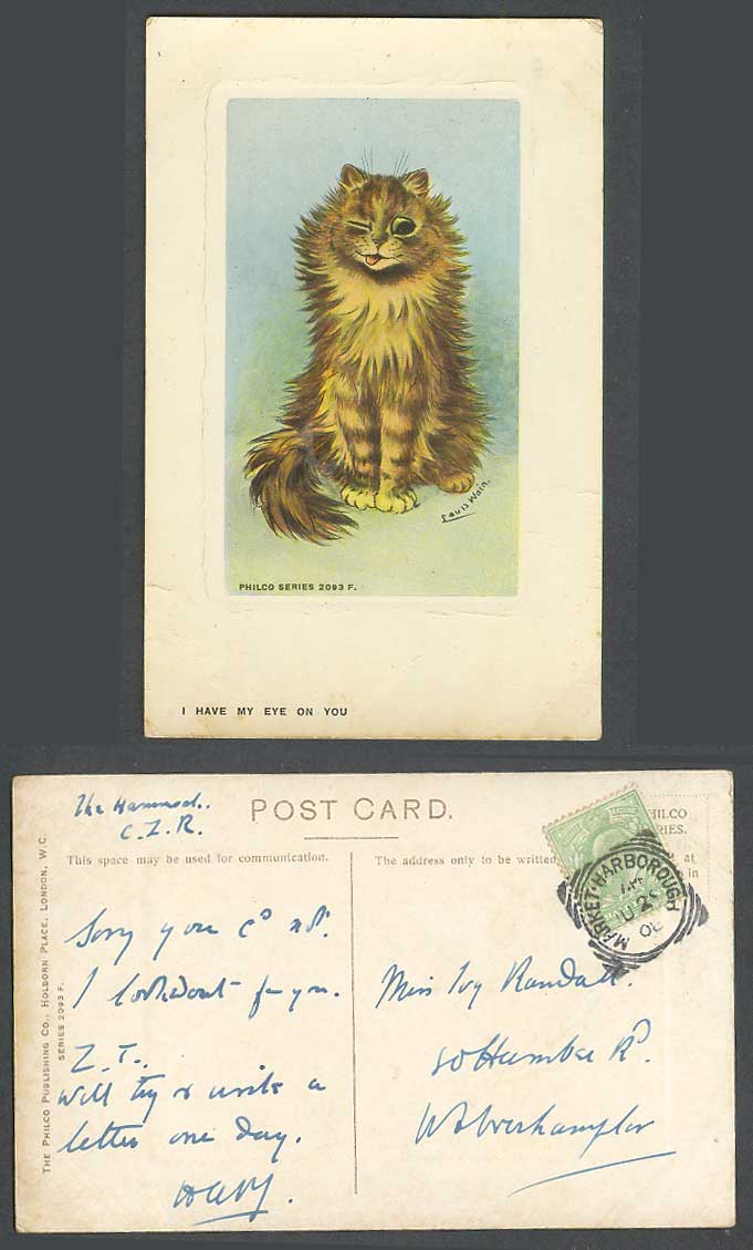LOUIS WAIN Artist Signed Cat Kitten I Have My Eye On You 1908 Old Postcard 2093F