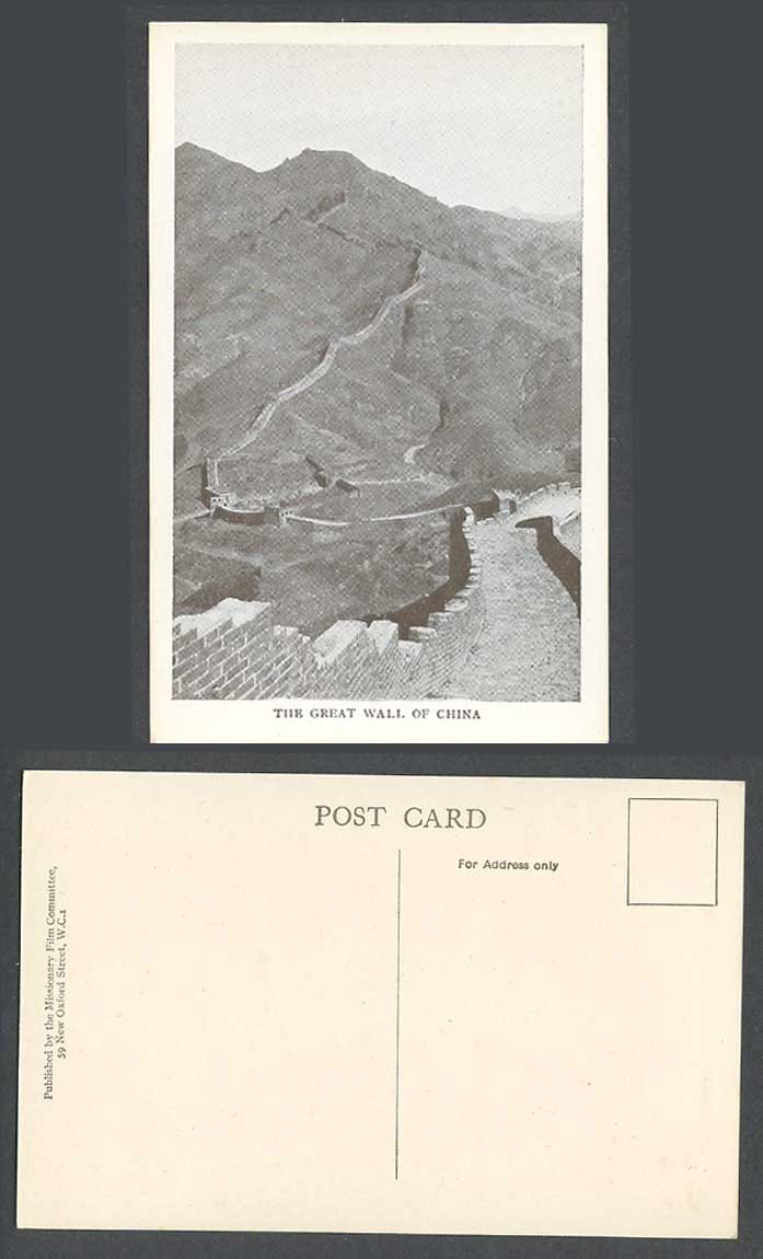 Chinese Old Postcard The Great Wall of China, Hills, Missionary Film Committee