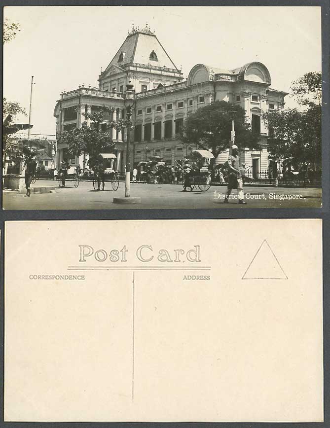 Singapore Old Real Photo Postcard District Court Law Courts Street View Rickshaw