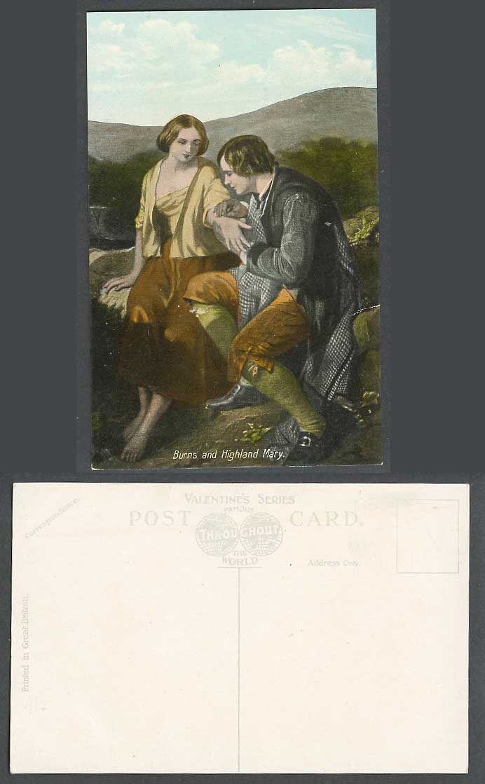 Scottish Poet ROBERT BURNS and Highland Mary Scotland Hills Old Colour Postcard