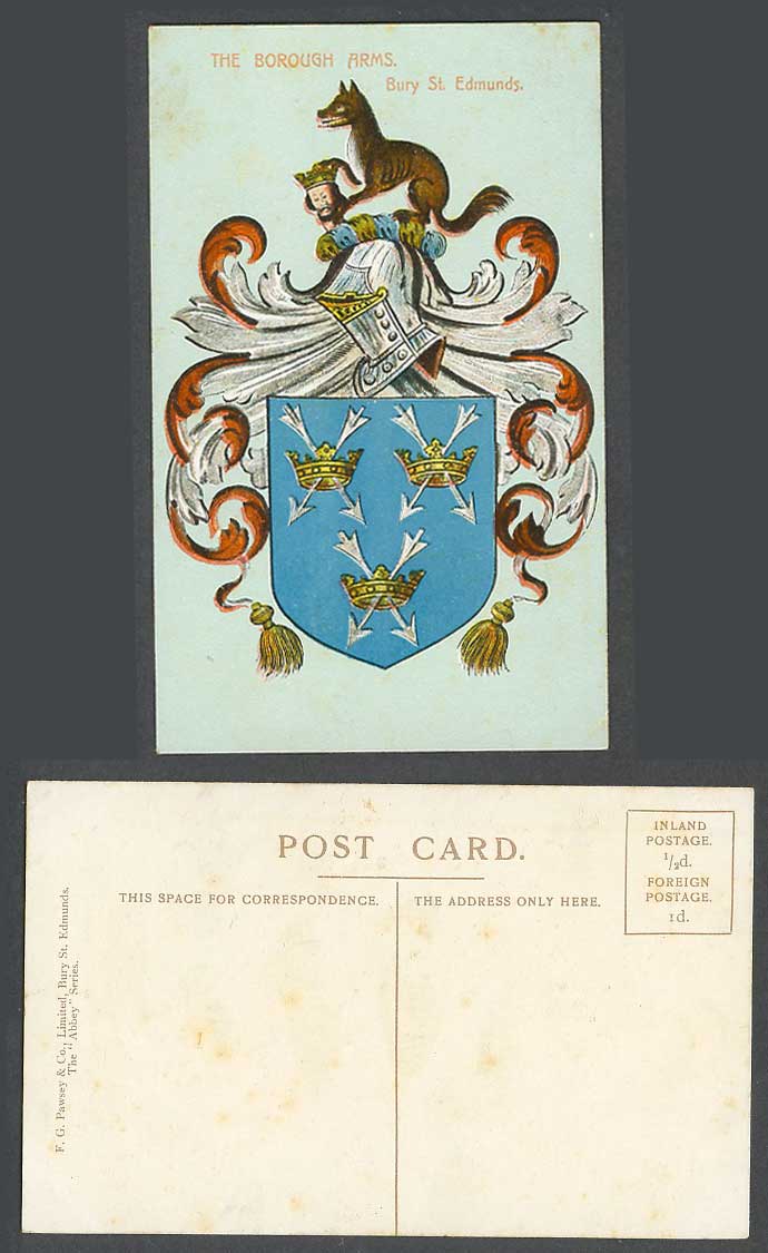 Bury St. Edmunds The Borough Arms Suffolk Old Colour Postcard Coat of Arms Crown