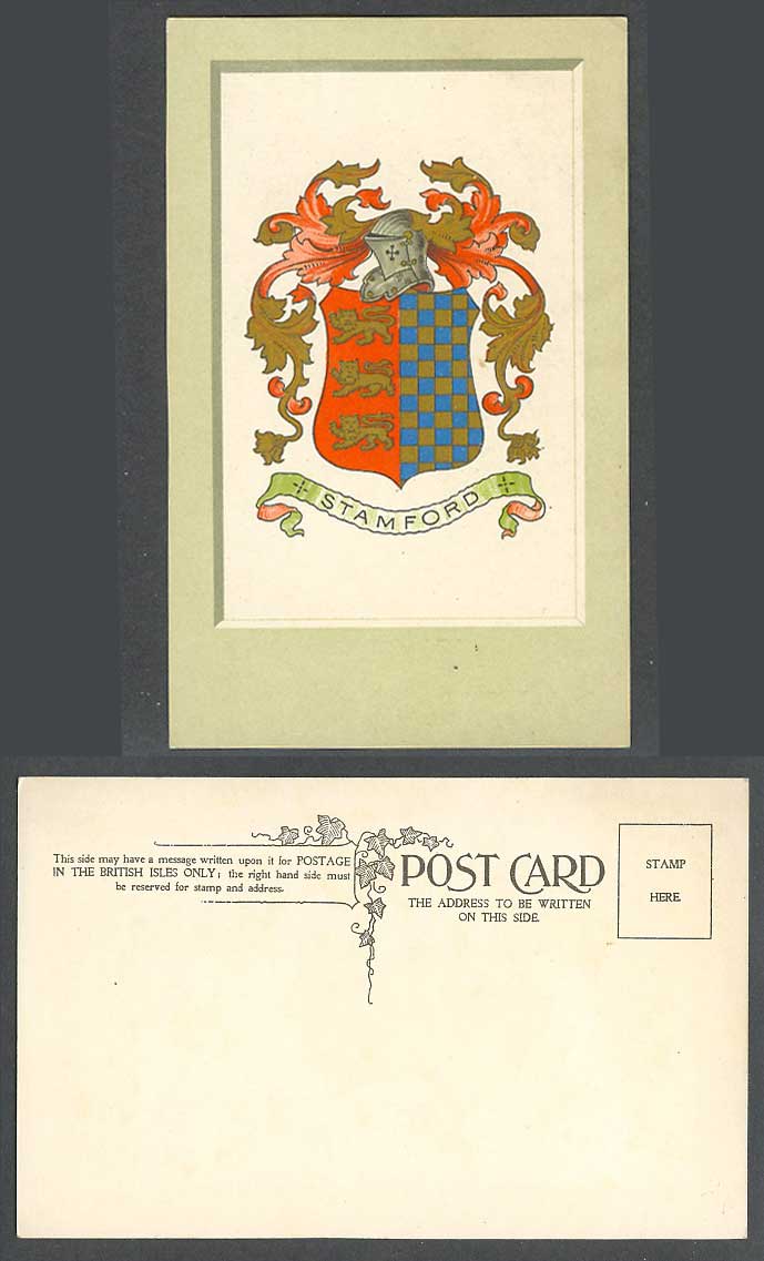 Stamford Coart of Arms, Lions and Armour, Lincolnshire Old Colour Postcard