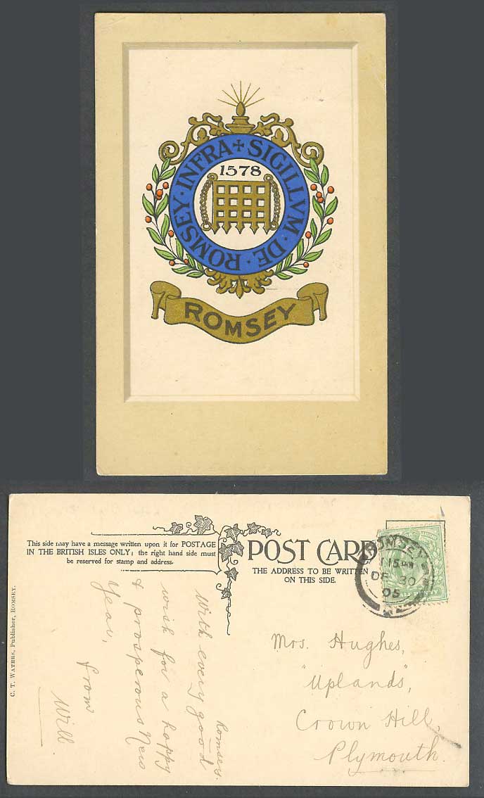 Romsey, Infra Sigillvm de Romsey 1578 Coat of Arms 1905 Old Postcard Hampshire