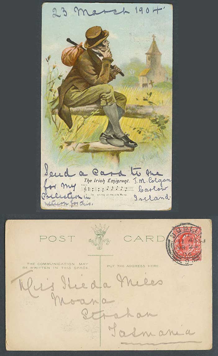 Ireland 1904 Old Postcard The Irish Emigrant Song Card I'm Sitting on Stile Mary