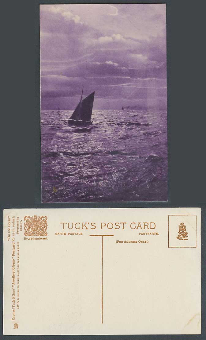 Tuck's Amethyst Glosso, On The Ocean No. 8142 Series I Sailing Boat Old Postcard