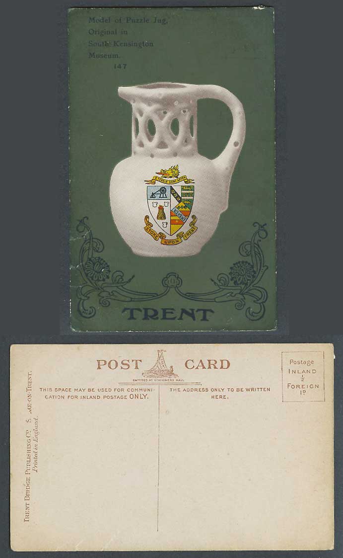 Stoke-Upon-Trent Coat of Arms, Puzzle Jug, South Kensington Museum Old Postcard