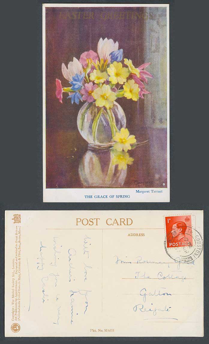 Margaret Tarrant 1937 Old Postcard Grace of Spring Easter Greetings Flowers Vase