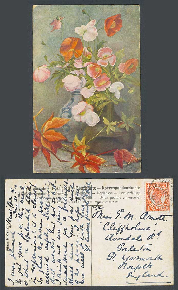 Australia Queensland QV 1d 1910 Old Postcard Flowers and Vases, Art Artist Drawn