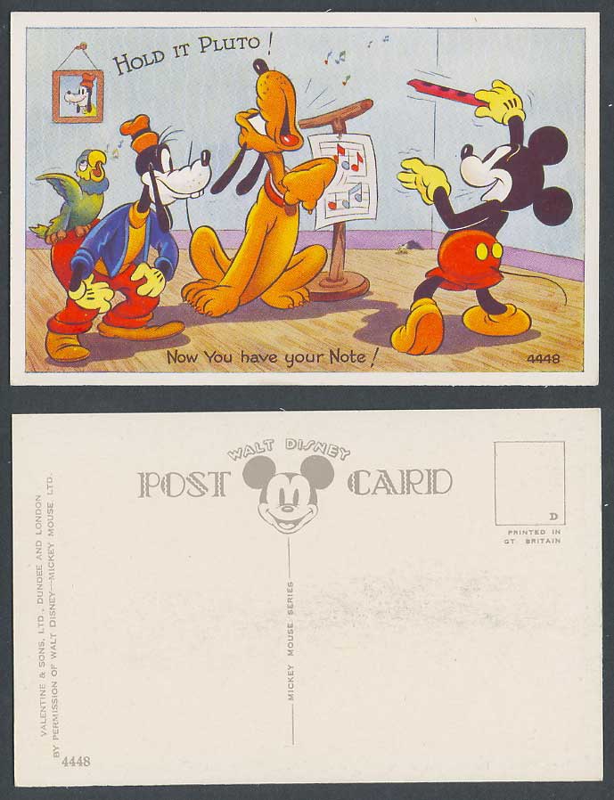 Walt Disney Mickey Mouse Hold it Pluto Now You Have Your Notes Old Postcard 4448