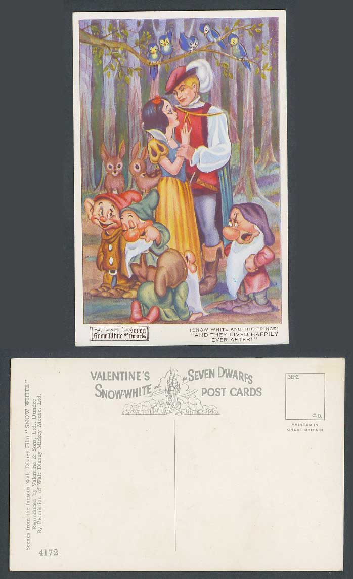 Walt Disney Film Old Postcard Snow White & Prince, They Lived Happily Ever After