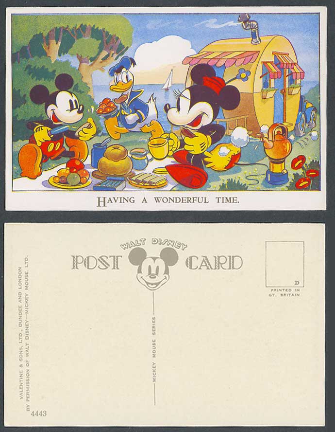 Walt Disney Mickey Mouse Donald Duck Having a Wonderful Time Kettle Old Postcard