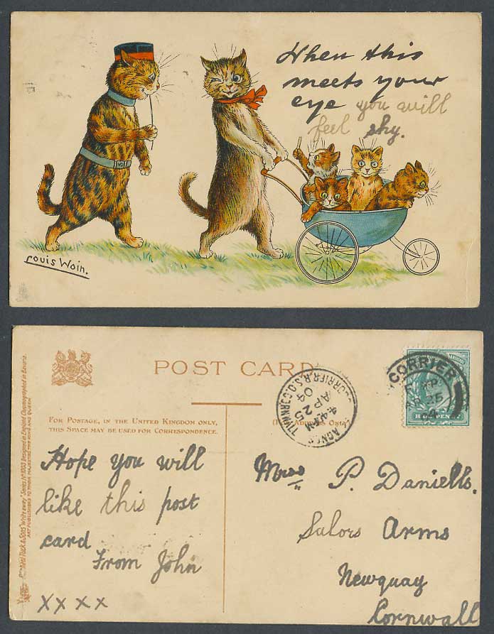 LOUIS WAIN Signed Cat Kitten When This Meet Ur Eyes Write Away 1904 Old Postcard