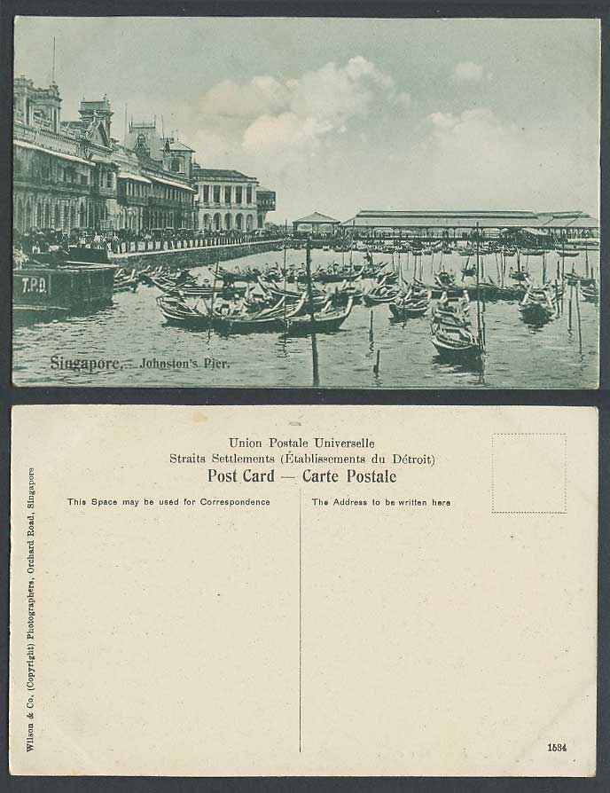 Singapore Old Postcard Johnston Johnston's Pier Street Native Boats Harbour TPD