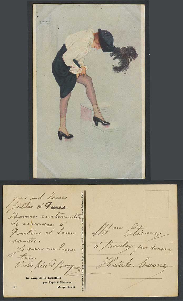 Raphael Kirchner Artist Old Postcard Le coup de la Jarretelle Glamour Lady Woman