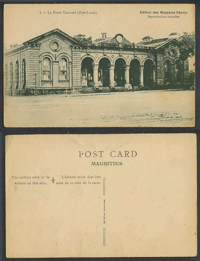 Mauritius Old Postcard Port Louis The Central Post Office La Poste Centrale No.1
