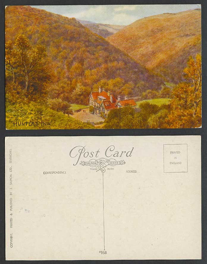 A.R. Quinton Old Postcard Hunter's Inn Exmoor National Park Hill Devon Hotel 958