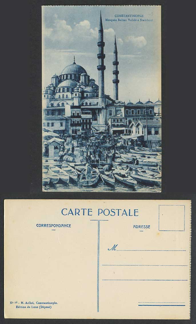 Turkey Old Postcard Constantinople Mosque Mosquee Sultan Valide a Stamboul Boats