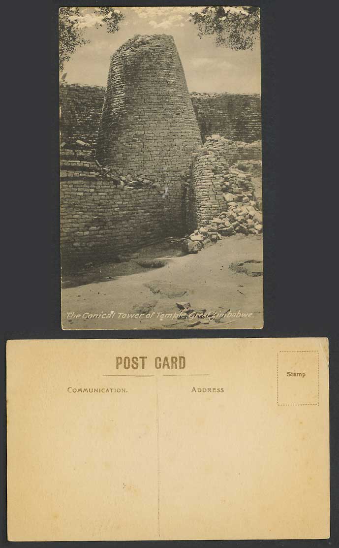 Rhodesia Great Zimbabwe, The Conical Tower of Temple, Ruins, Africa Old Postcard