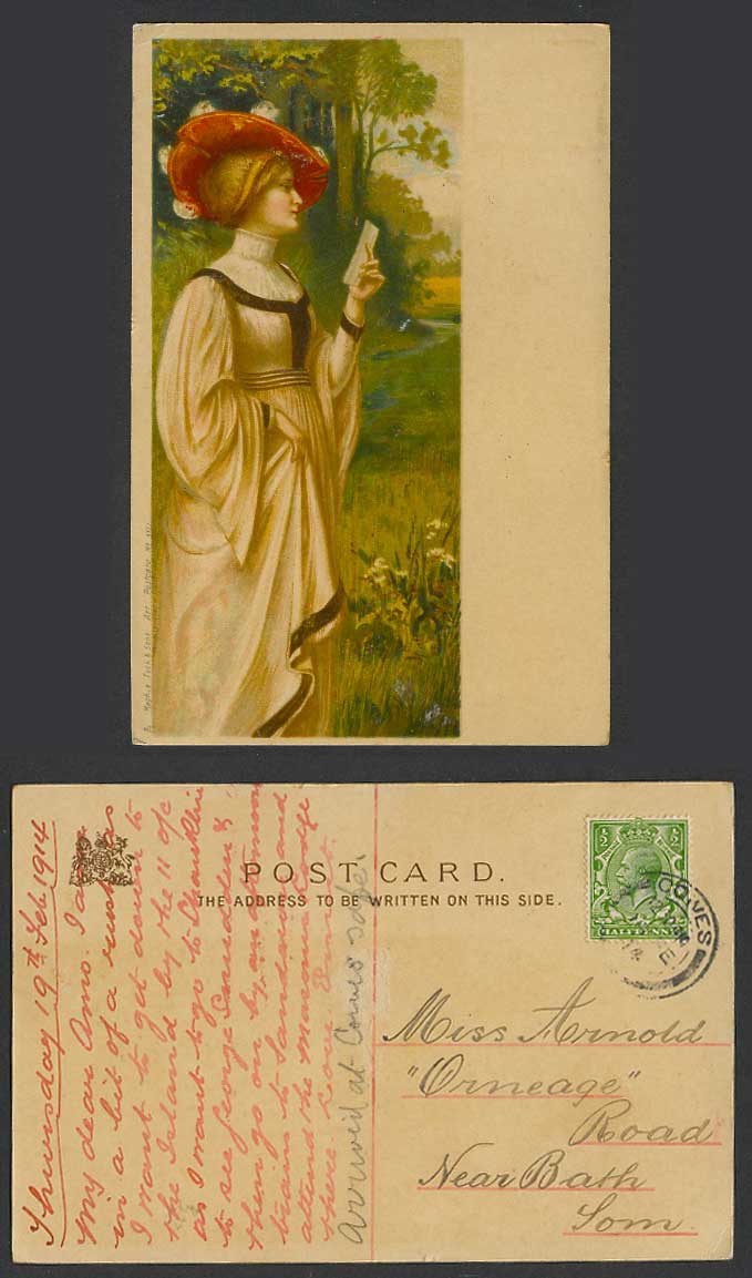 Glamour Lady Glamorous Woman Reading Note or Letter 1914 Old Tuck's ART Postcard