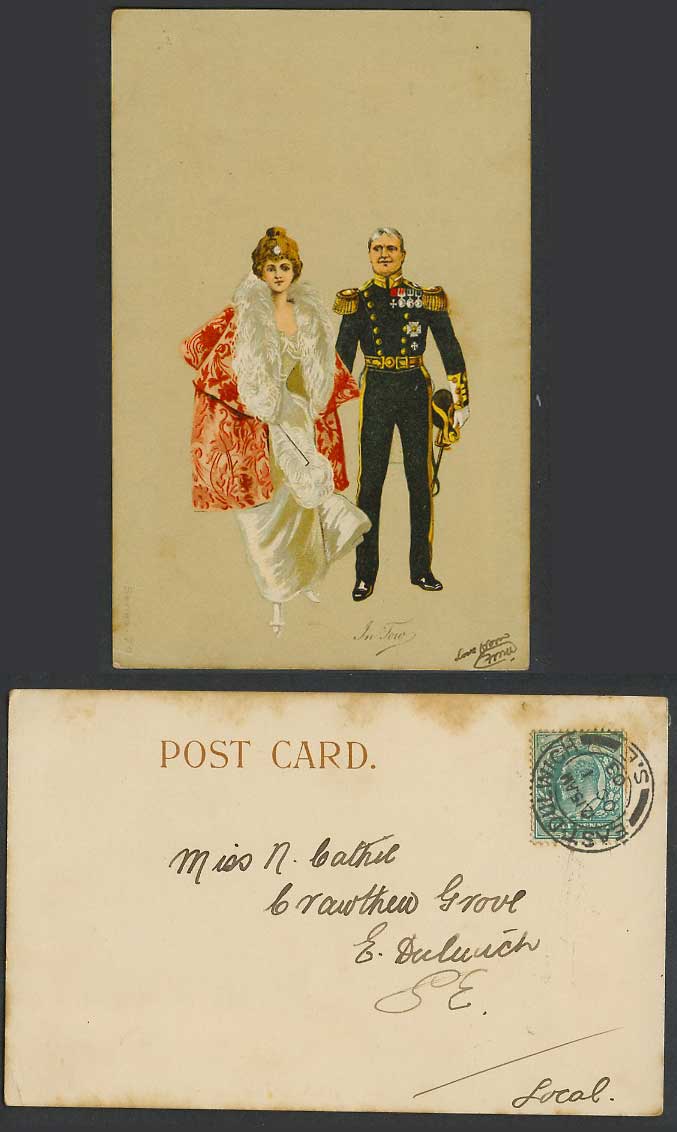 Man and Glamour Woman Lady In Love, Art Artist Drawn 1903 Old Colour UB Postcard