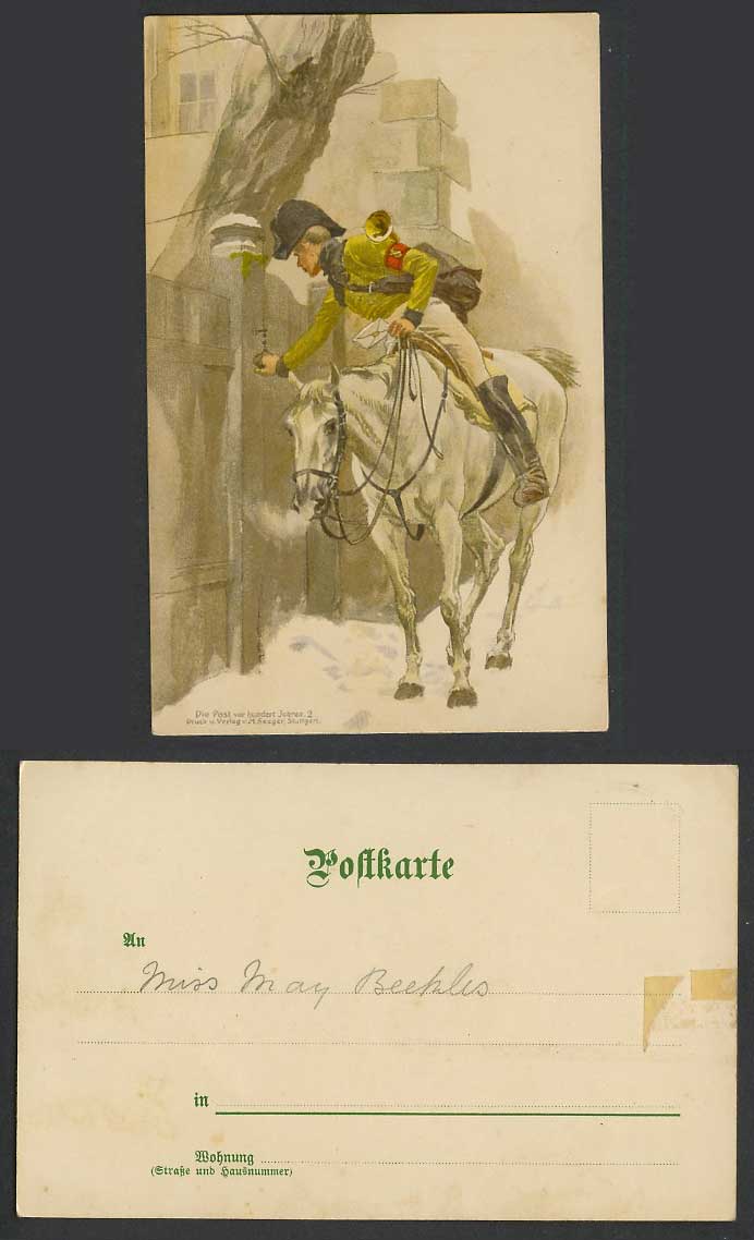 Horse Rider Postman 100 years ago Delivering Letter Artist Drawn Old UB Postcard