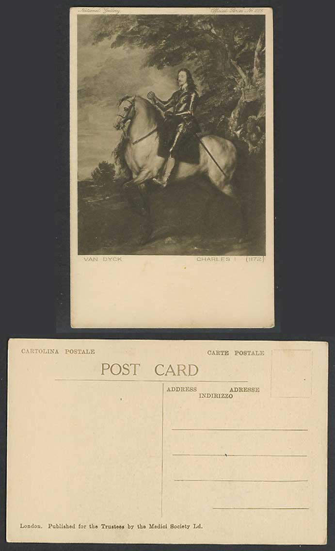 Van Dyck, Charles I, Horse Rider Royalty National Gallery Art Drawn Old Postcard