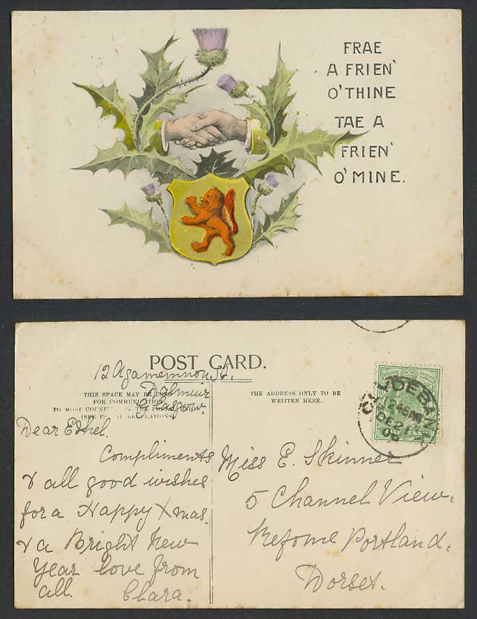 Thistles Lion Arms. Frae A Frien' O'Thine Tae a Frien' o; Mine 1906 Old Postcard