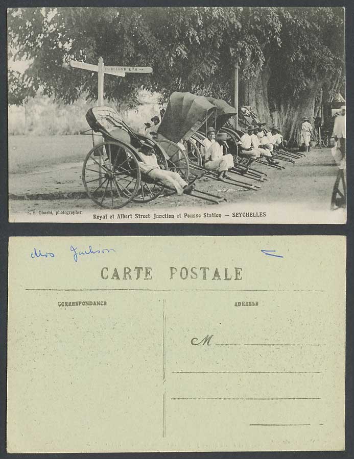 Seychelles Old Postcard Royal Albert Street Junction Pousse Station Rickshaw