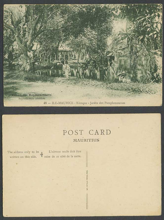 Mauritius Old Postcard Kiosque Jardin des Pamplemousses Botanical Gardens Kiosk
