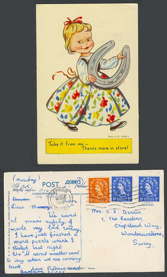 Mollie Grey 1960 Old Postcard Horseshoe Take it from me - There's more in store!