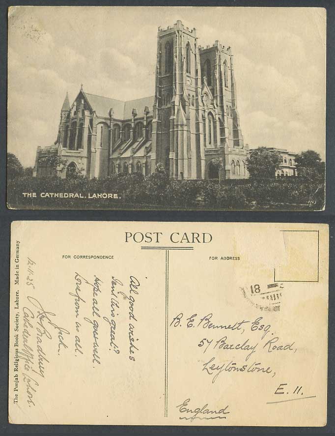 Pakistan 1925 Old Postcard Lahore, The Cathedral, Church, British India Indian
