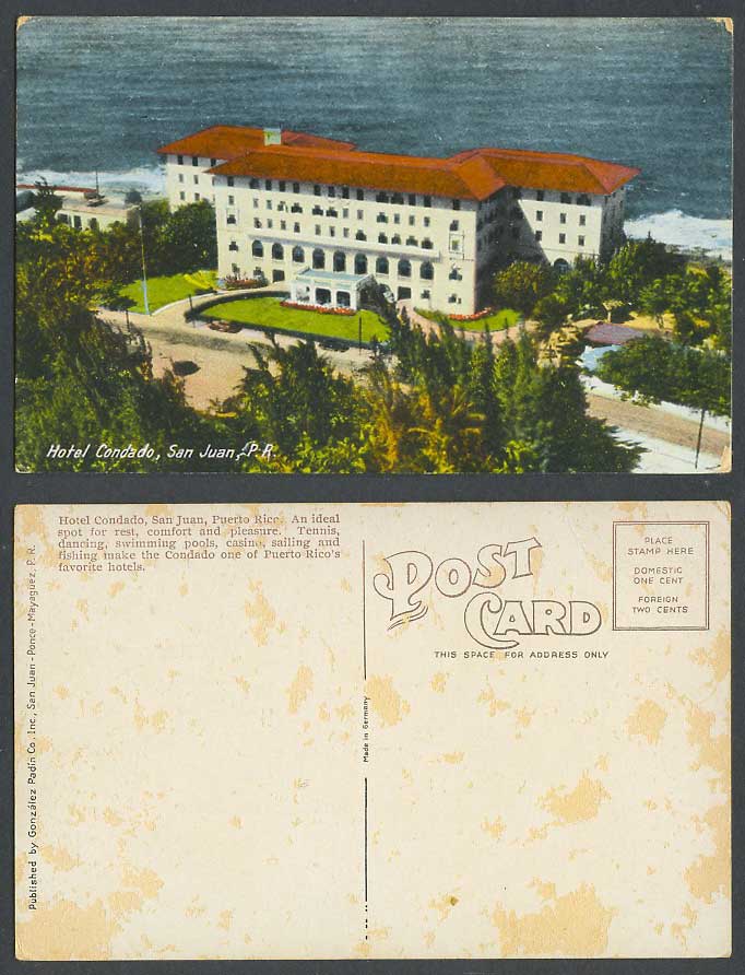 Puerto Rico Old Colour Postcard Hotel Condado, San Juan, Street Scene, Seaside