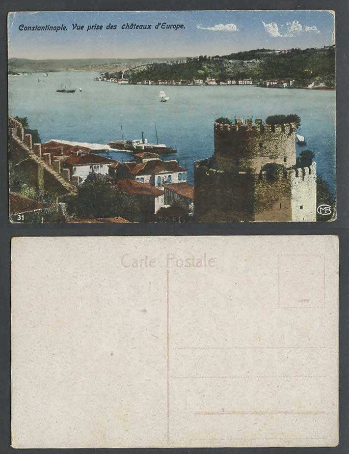 Turkey Constantinople Old Colour Postcard Vue prise des Chateaux d'Europe Castle